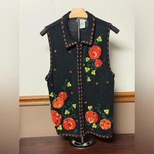 White Stag Black Vest with Pumpkin Design